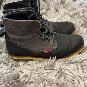 Levi's Men's Dark Gray and Tan Lace-Up Boots